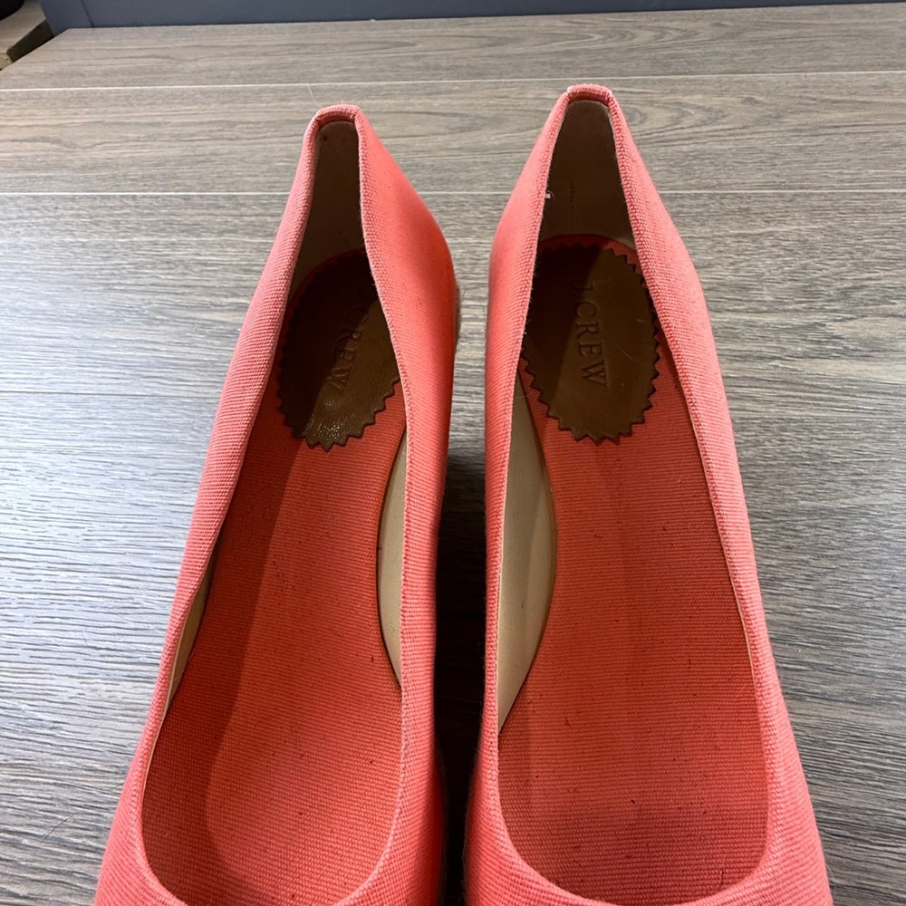 J.Crew Seville Women's Espadrille Wedges Coral Size 8 Spring Round Toe 3.5" Heel - Picture 4 of 12